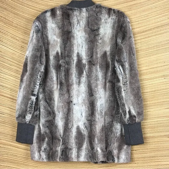 Splendid Gramercy Faux Fur Full Zip Bomber Jacket Pockets Mink Gray Look Sz XS