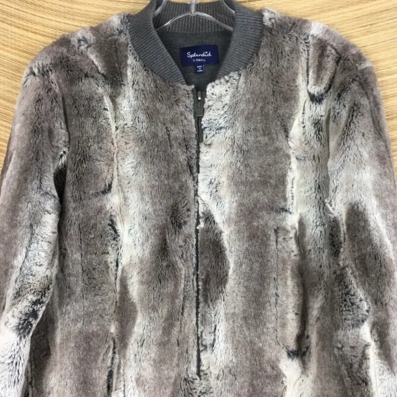 Splendid Gramercy Faux Fur Full Zip Bomber Jacket Pockets Mink Gray Look Sz XS