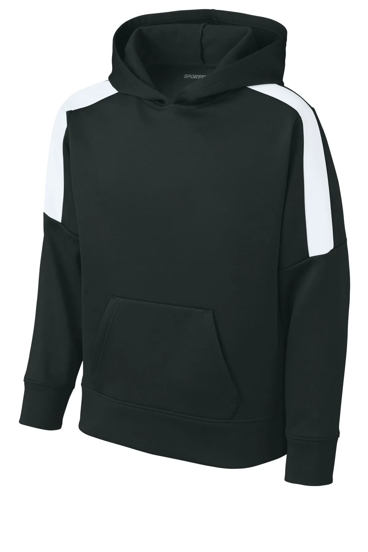 Sport-Tek Youth Sport-Wick Fleece United Pullover Hoodie YST255 Black/ White