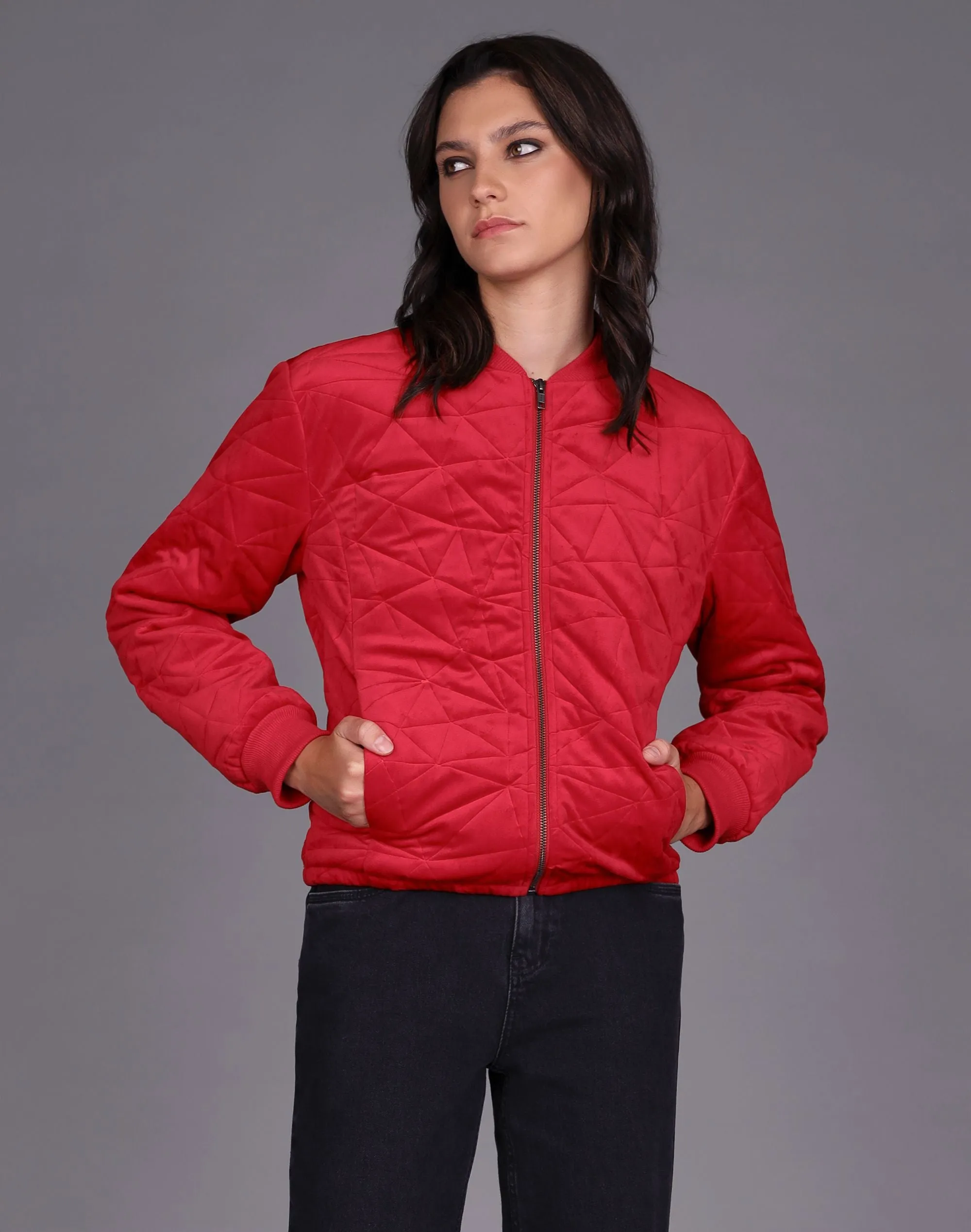 STORM QUILTED VELVET BOMBER RED