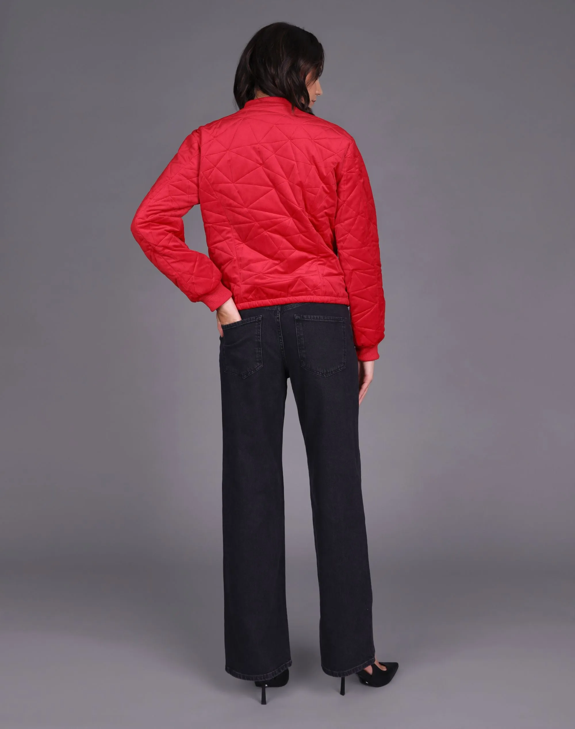 STORM QUILTED VELVET BOMBER RED