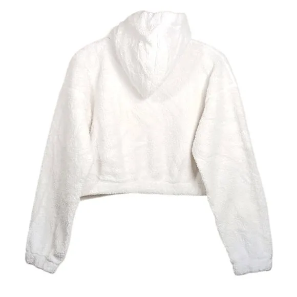 Sundown By Splendid Hooded Fur Bomber Jacket Womens XS Ivory Crop Teddy Jacket