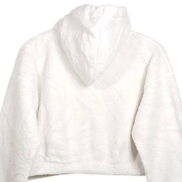 Sundown By Splendid Hooded Fur Bomber Jacket Womens XS Ivory Crop Teddy Jacket