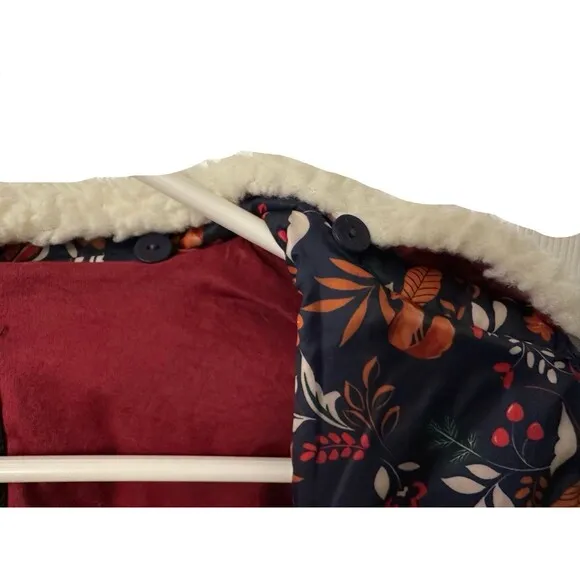 Talbots Womens Size XS Quilted Bomber Jacket Navy Woodland Ditsy Animal Print