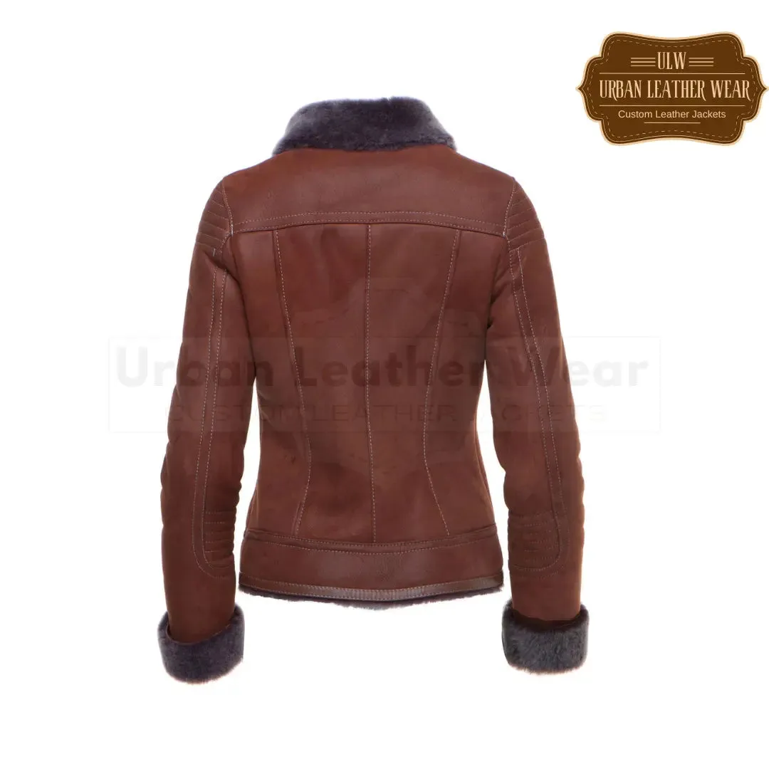 Tan Shearling B-3 Bomber Style Jacket Women