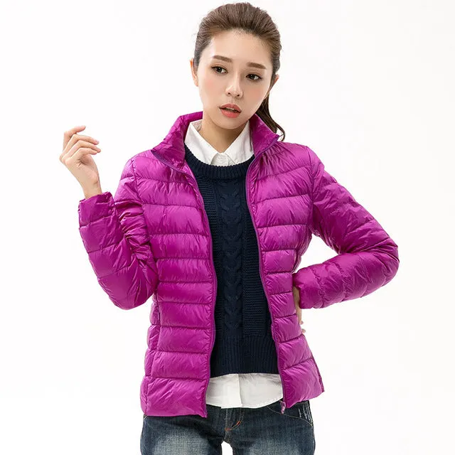 TECHOME Woman Stand Collar Slim Short Ultra Light Down Jackets Female Wear Coat Parkas Plus Size 3XL Parkas Mujer Invierno 2017