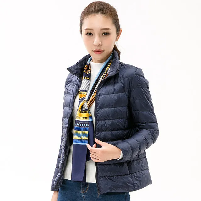 TECHOME Woman Stand Collar Slim Short Ultra Light Down Jackets Female Wear Coat Parkas Plus Size 3XL Parkas Mujer Invierno 2017