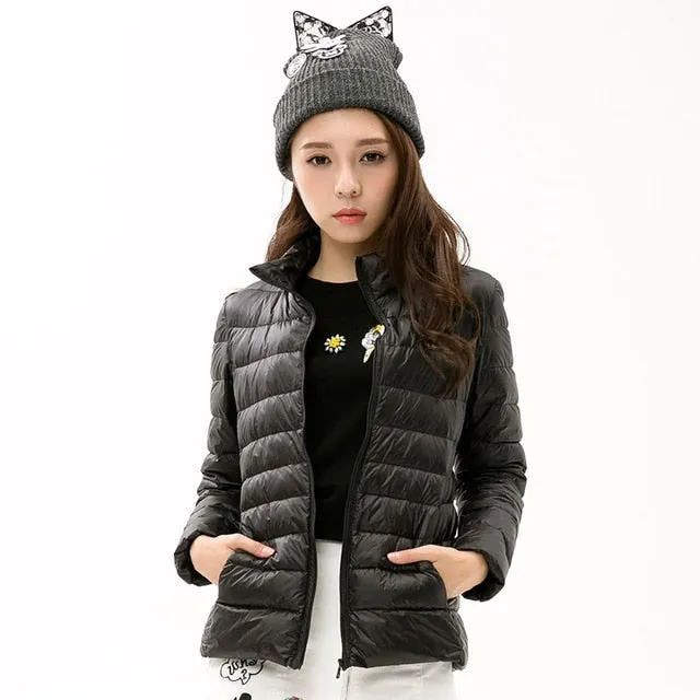TECHOME Woman Stand Collar Slim Short Ultra Light Down Jackets Female Wear Coat Parkas Plus Size 3XL Parkas Mujer Invierno 2017