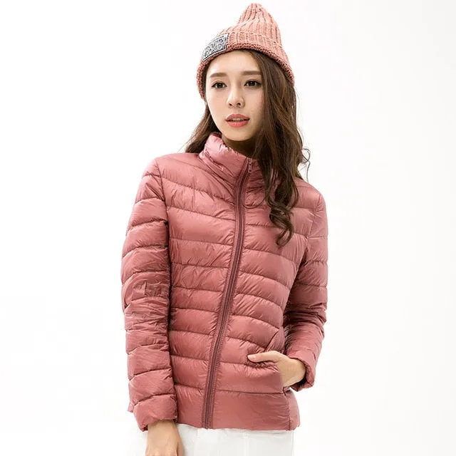 TECHOME Woman Stand Collar Slim Short Ultra Light Down Jackets Female Wear Coat Parkas Plus Size 3XL Parkas Mujer Invierno 2017