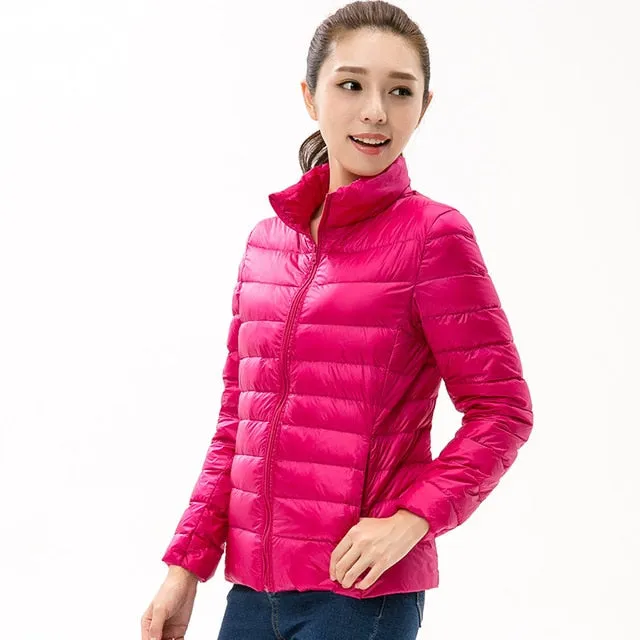 TECHOME Woman Stand Collar Slim Short Ultra Light Down Jackets Female Wear Coat Parkas Plus Size 3XL Parkas Mujer Invierno 2017