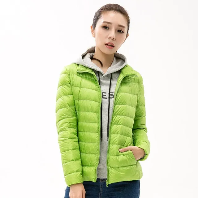 TECHOME Woman Stand Collar Slim Short Ultra Light Down Jackets Female Wear Coat Parkas Plus Size 3XL Parkas Mujer Invierno 2017