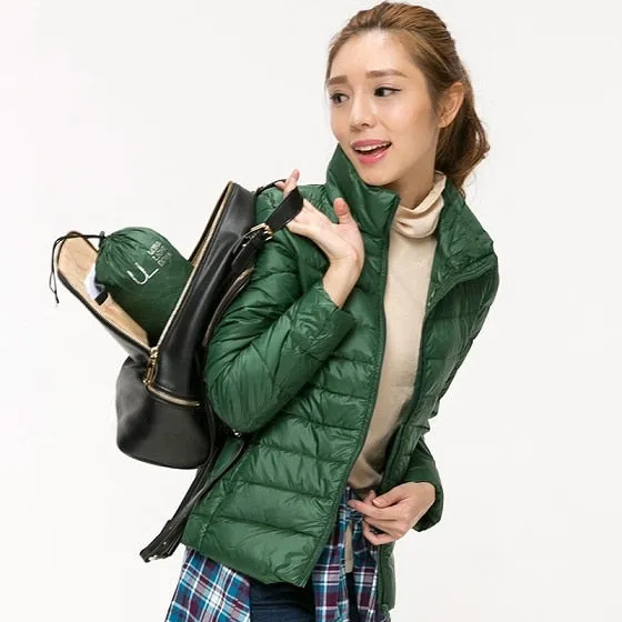 TECHOME Woman Stand Collar Slim Short Ultra Light Down Jackets Female Wear Coat Parkas Plus Size 3XL Parkas Mujer Invierno 2017