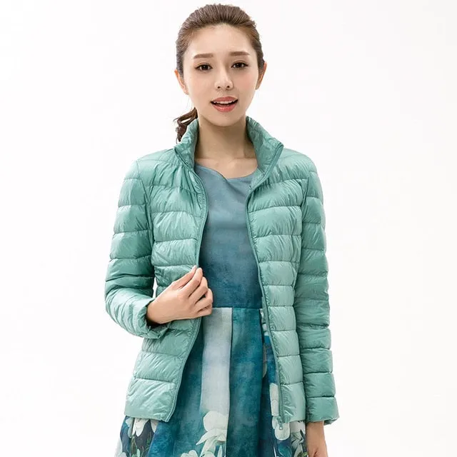 TECHOME Woman Stand Collar Slim Short Ultra Light Down Jackets Female Wear Coat Parkas Plus Size 3XL Parkas Mujer Invierno 2017