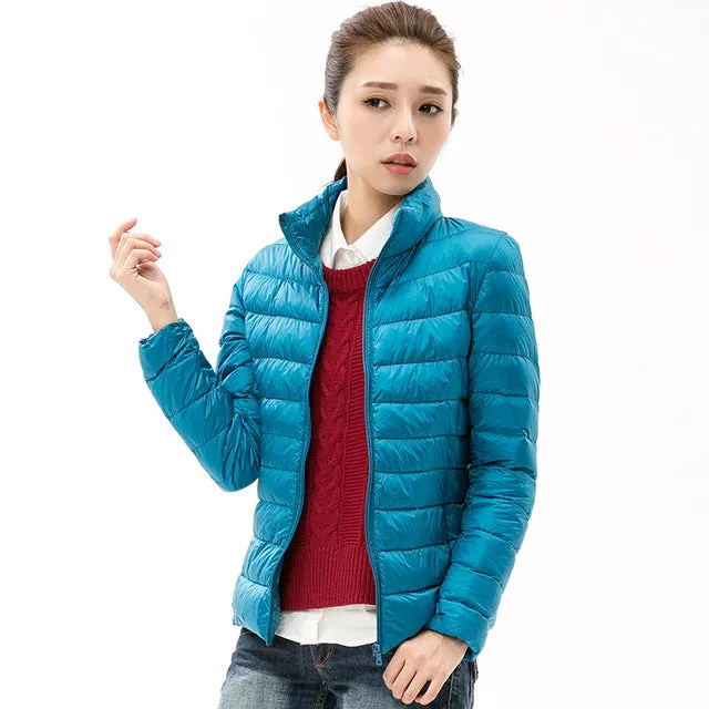 TECHOME Woman Stand Collar Slim Short Ultra Light Down Jackets Female Wear Coat Parkas Plus Size 3XL Parkas Mujer Invierno 2017