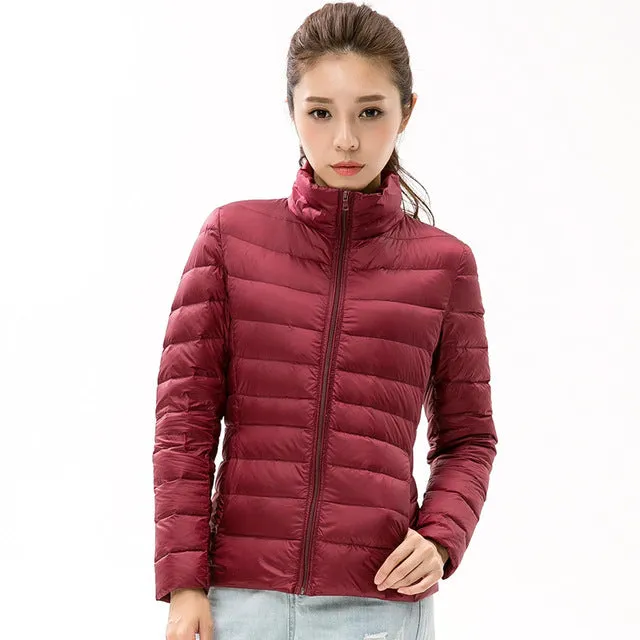 TECHOME Woman Stand Collar Slim Short Ultra Light Down Jackets Female Wear Coat Parkas Plus Size 3XL Parkas Mujer Invierno 2017