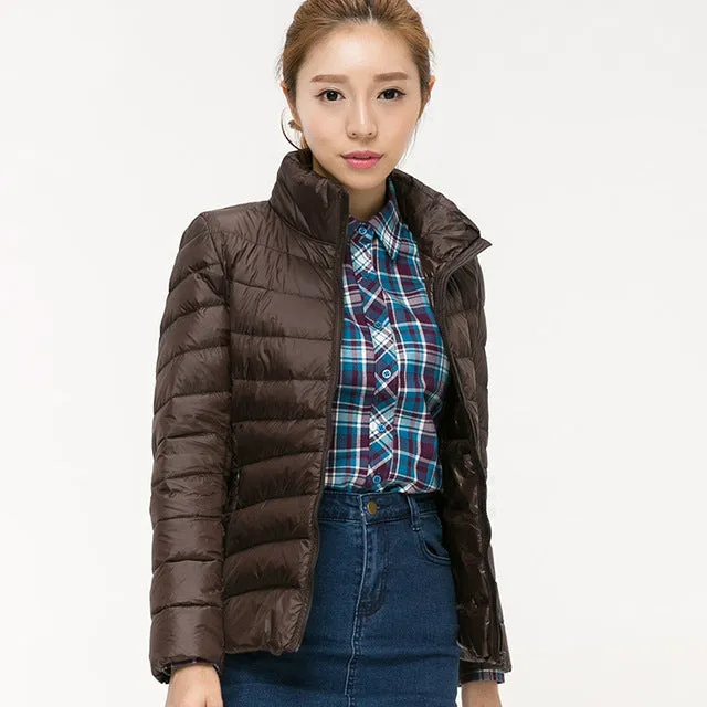 TECHOME Woman Stand Collar Slim Short Ultra Light Down Jackets Female Wear Coat Parkas Plus Size 3XL Parkas Mujer Invierno 2017