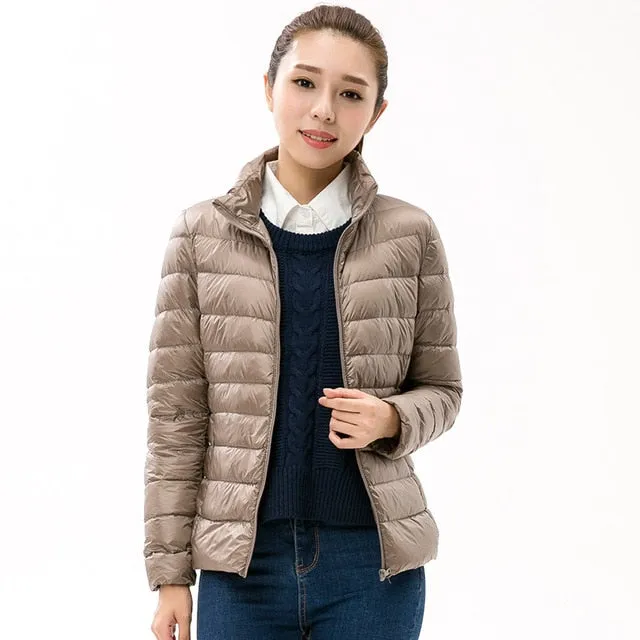 TECHOME Woman Stand Collar Slim Short Ultra Light Down Jackets Female Wear Coat Parkas Plus Size 3XL Parkas Mujer Invierno 2017