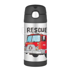 THERMOS Stainless Steel Vacuum Insulated Straw Bottle - Fire Truck Design, Black, 355ml
