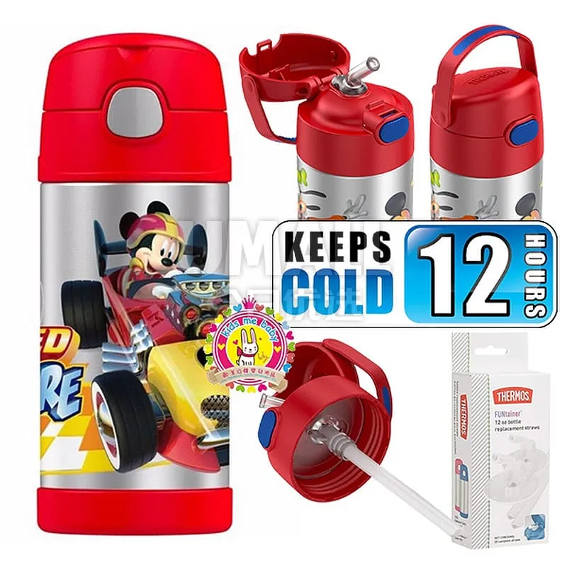 THERMOS Stainless Steel Vacuum Insulated Straw Bottle - Mickey Adventure Red 355ml