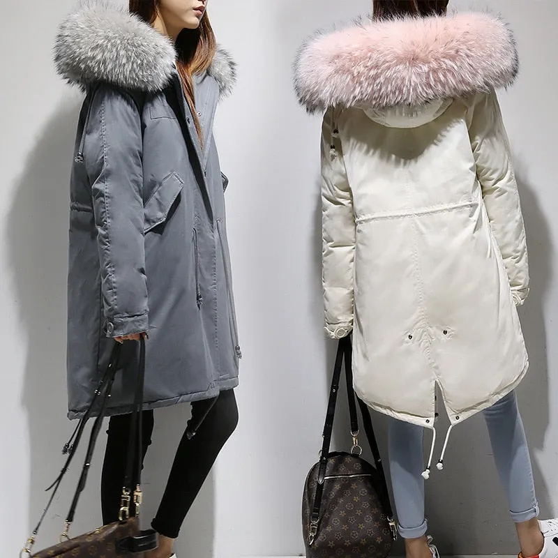 Thickened Women Down Coat Women Down Winter Down Jacket Women Long Women Hooded Warm Coat Fur Collar Winter Coat Brand Clothing