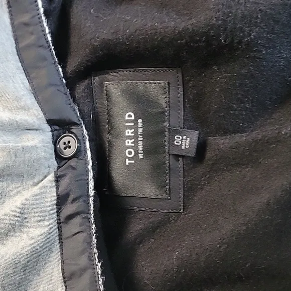 Torrid 00X Black Faux Leather &amp; Marled Grey Terry Bomber Jacket