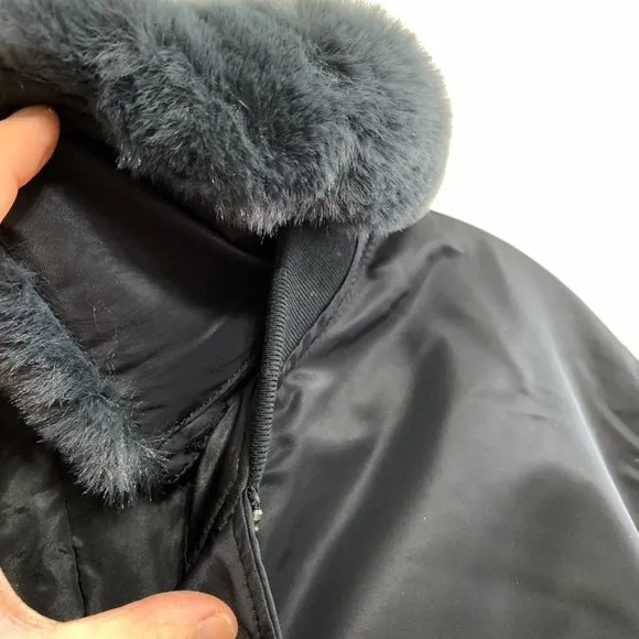 UNIQLO NWT Womens 2XL Ribbed Blouson Bomber Jacket Faux Fur Black