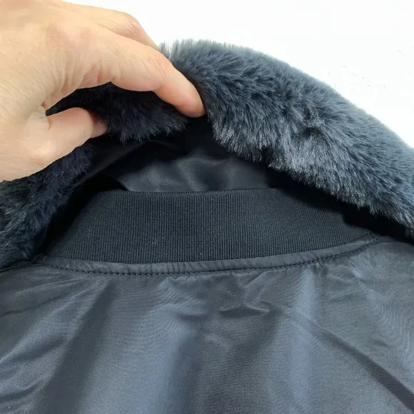 UNIQLO NWT Womens 2XL Ribbed Blouson Bomber Jacket Faux Fur Black