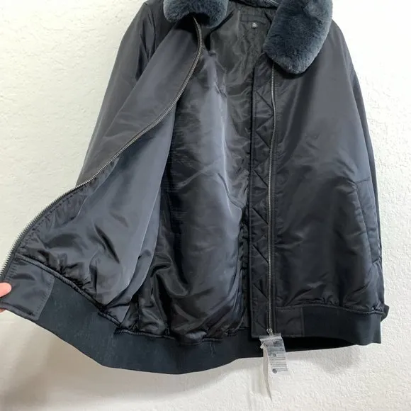 UNIQLO NWT Womens 2XL Ribbed Blouson Bomber Jacket Faux Fur Black