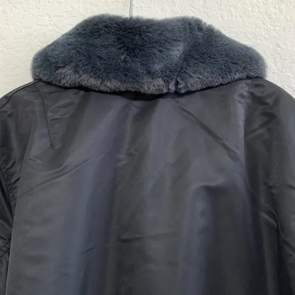UNIQLO NWT Womens 2XL Ribbed Blouson Bomber Jacket Faux Fur Black