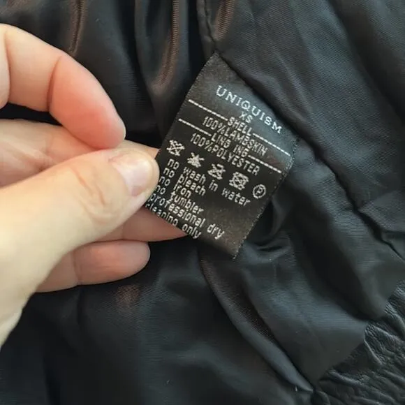 Uniquism lambskin,‎ leather jacket, black size extra small