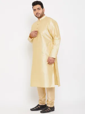 VASTRAMAY Men's Plus Size Golden Silk Blend Kurta Pyjama Set