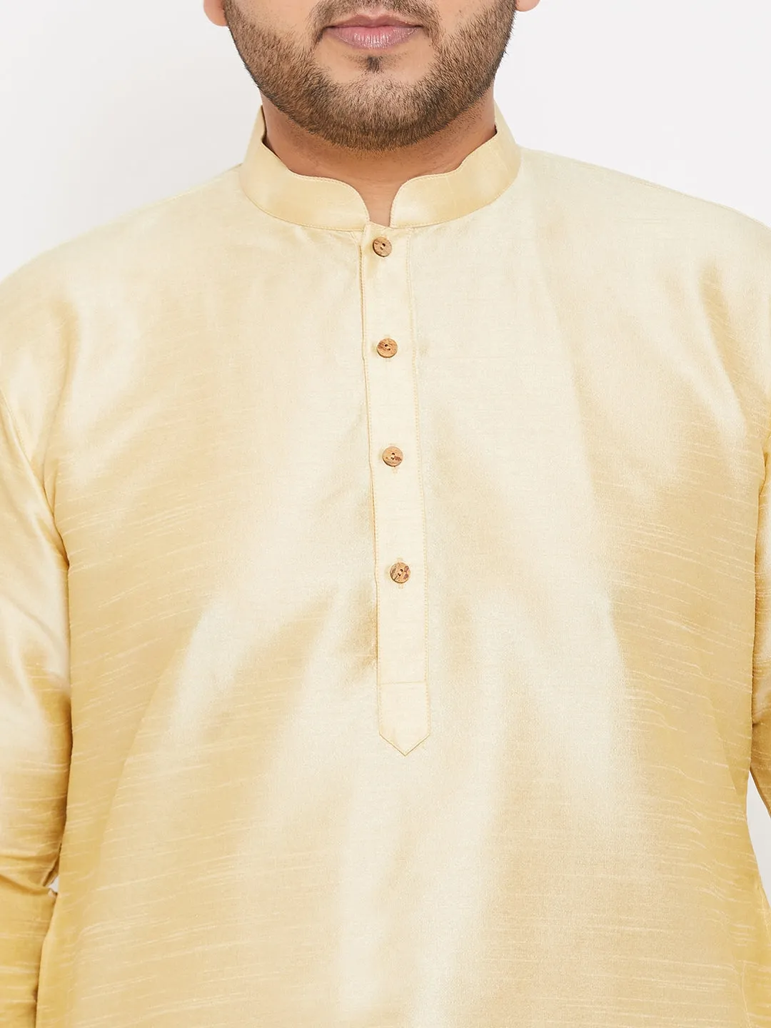 VASTRAMAY Men's Plus Size Golden Silk Blend Kurta Pyjama Set