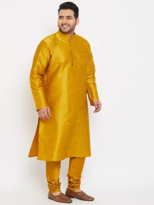 VASTRAMAY Men's Plus Size Mustard Silk Blend Kurta Pyjama Set