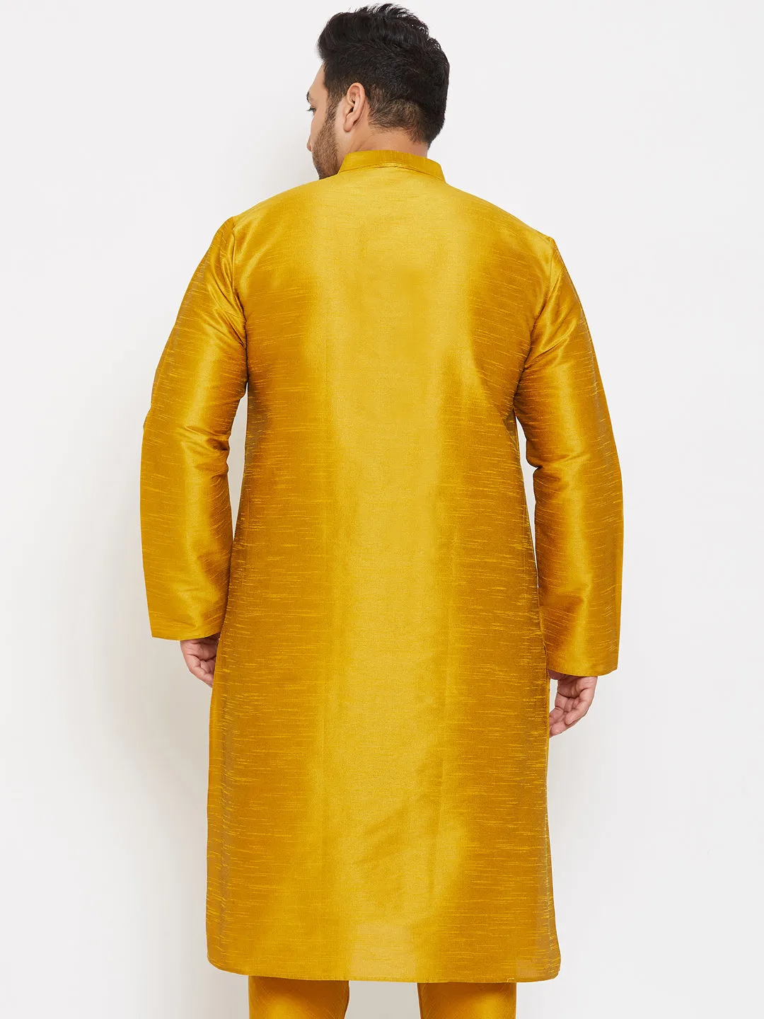 VASTRAMAY Men's Plus Size Mustard Silk Blend Kurta
