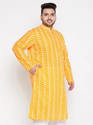 VASTRAMAY Men's Plus Size Orange Chikankari Embroidered Kurta
