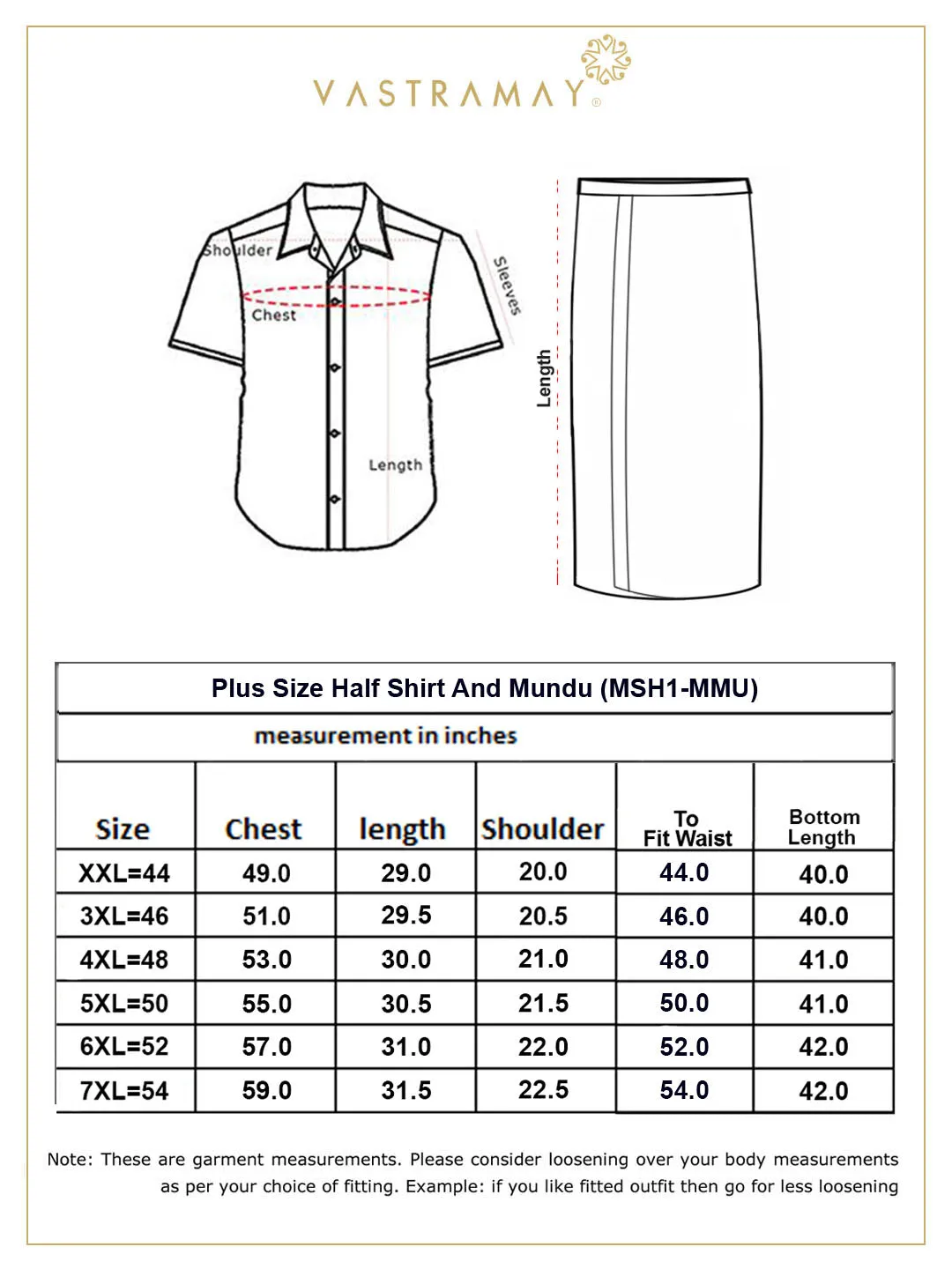 VASTRAMAY Men's Plus Size Orange Shirt And Mundu Set