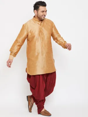 VASTRAMAY Men's Plus Size Rose Gold Silk Blend Curved Kurta Dhoti Set