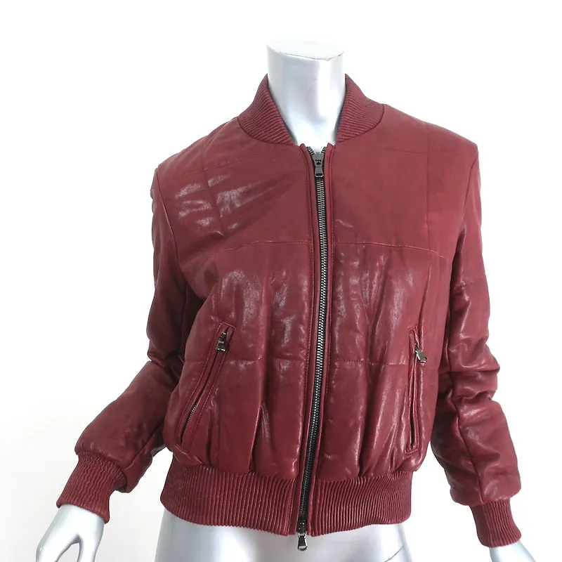 Veronica Beard Malin Quilted Leather Bomber Jacket Bordeaux Size Small