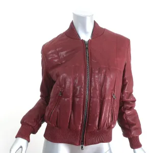 Veronica Beard Malin Quilted Leather Bomber Jacket Bordeaux Size Small