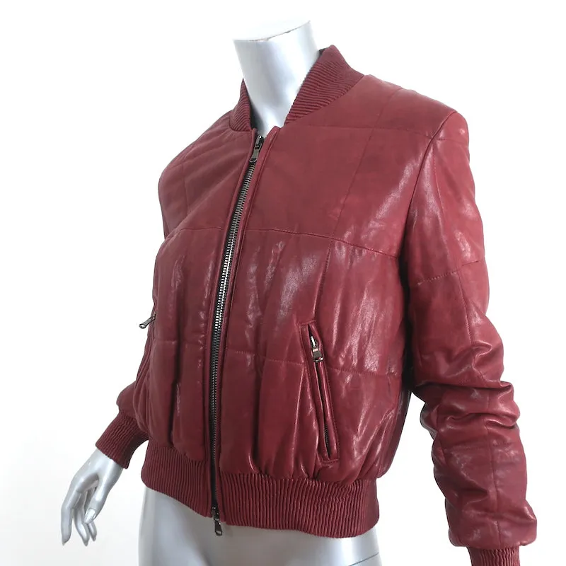 Veronica Beard Malin Quilted Leather Bomber Jacket Bordeaux Size Small