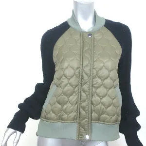 Veronica Beard Marjeti Quilted Bomber Jacket with Knit Sleeves Green Size Small