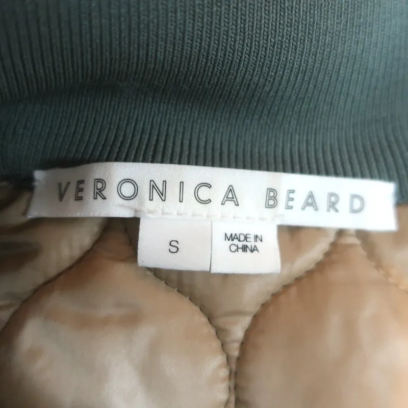 Veronica Beard Marjeti Quilted Bomber Jacket with Knit Sleeves Green Size Small