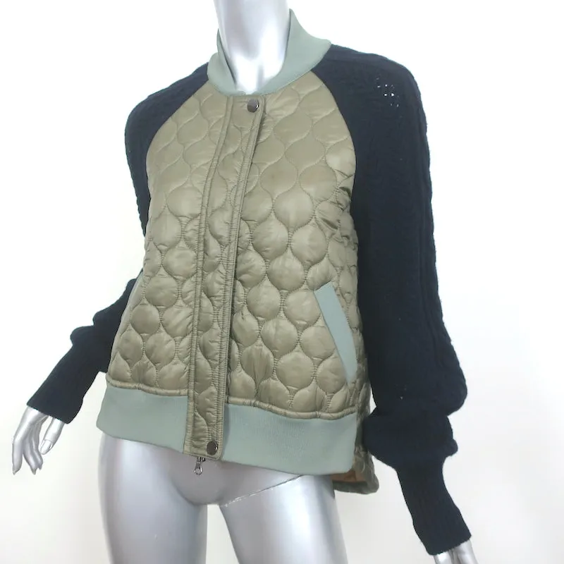 Veronica Beard Marjeti Quilted Bomber Jacket with Knit Sleeves Green Size Small