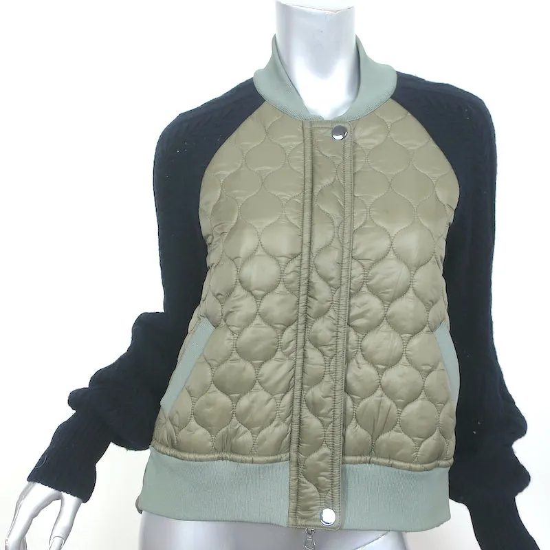 Veronica Beard Marjeti Quilted Bomber Jacket with Knit Sleeves Green Size Small