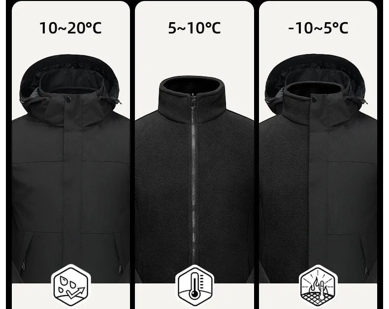 Versatile 3-in-1 Outdoor Jacket Waterproof Oil-Resistant Fleece
