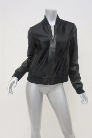 Vince Bomber Jacket Black Calf Hair & Leather Size Small