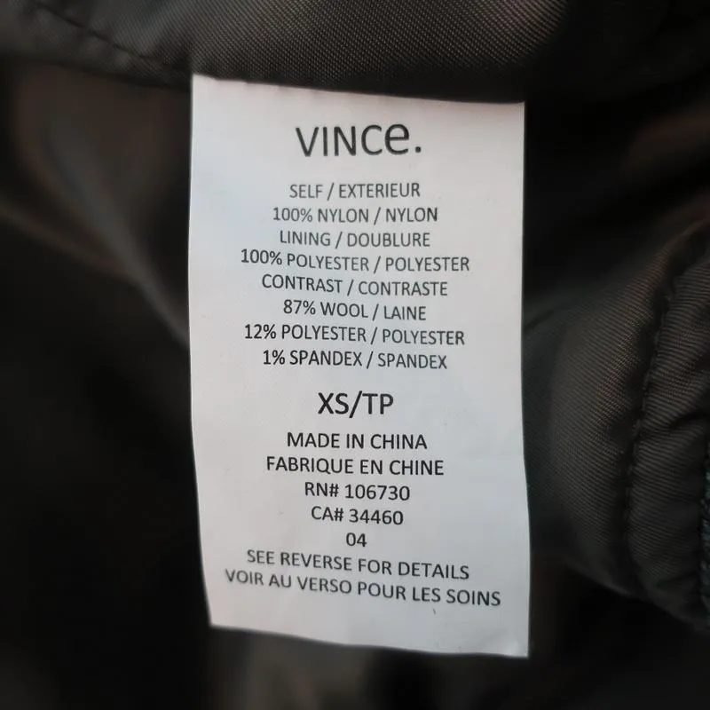 Vince Quilted Bomber Jacket Olive Nylon Size Extra Small