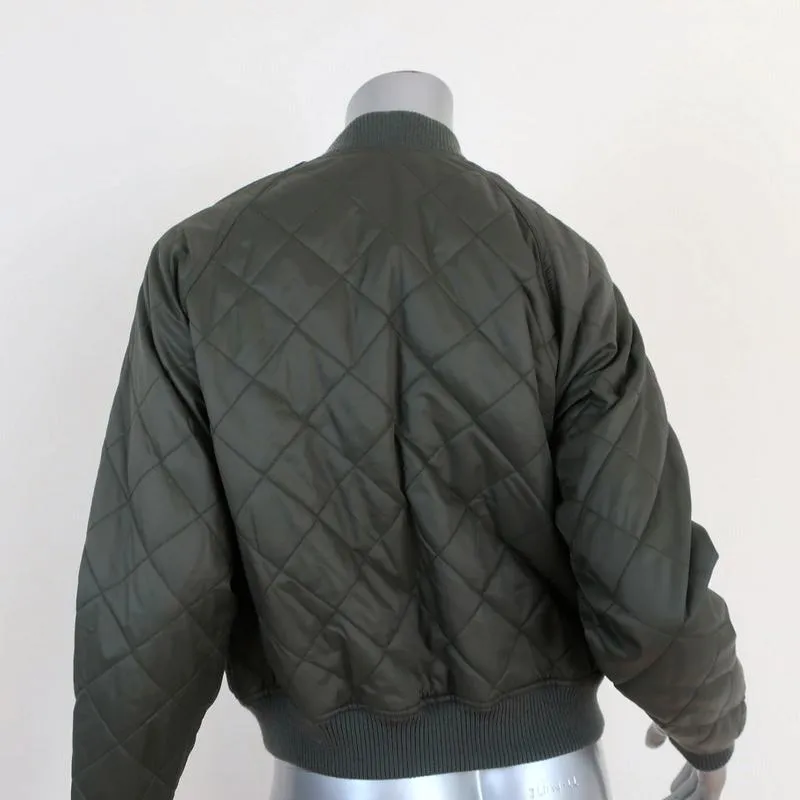 Vince Quilted Bomber Jacket Olive Nylon Size Extra Small