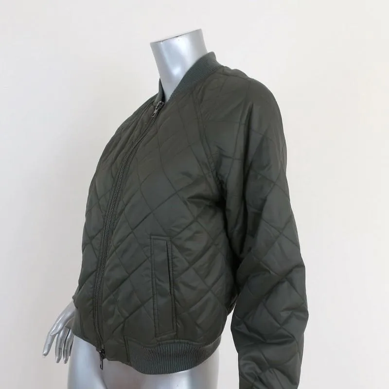 Vince Quilted Bomber Jacket Olive Nylon Size Extra Small