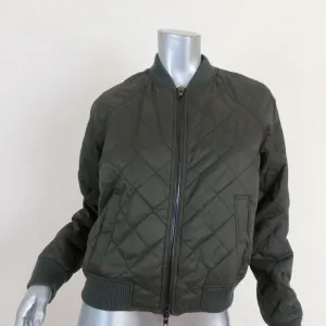 Vince Quilted Bomber Jacket Olive Nylon Size Extra Small